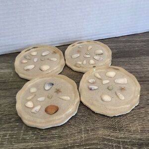 Vtg Lucite Seashell Coaster Set